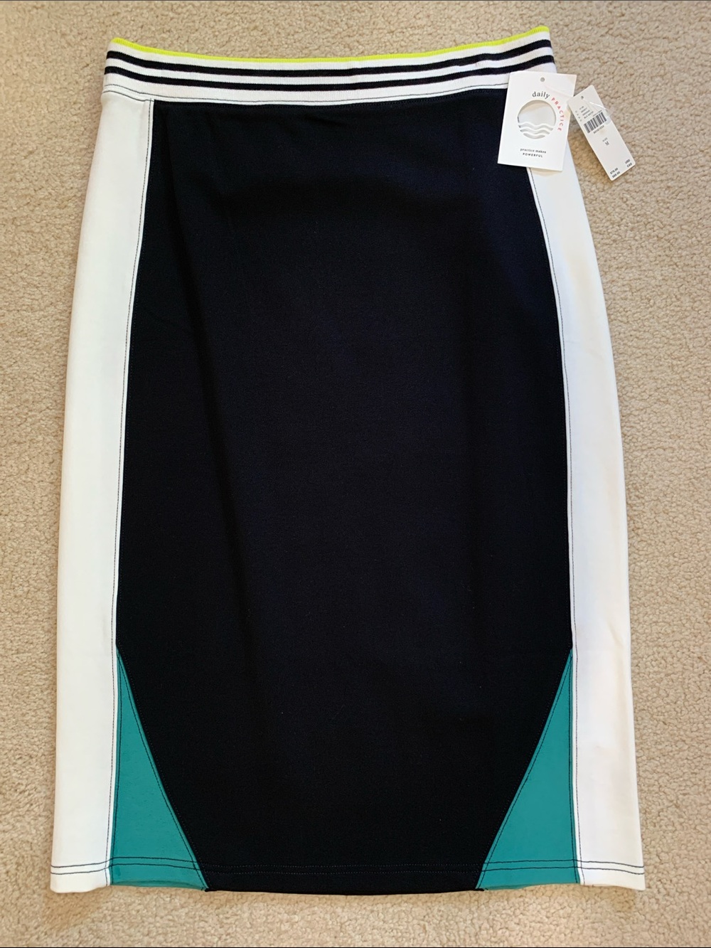 Anthropologie Daily Practice Skirt with White Panels and Teal Insets NWT